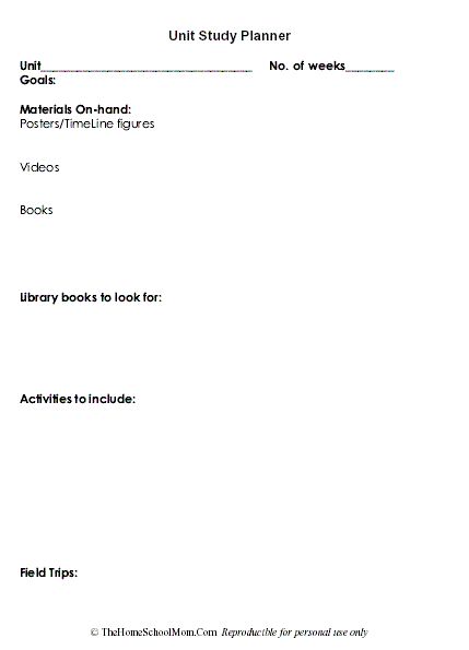 unit study planner