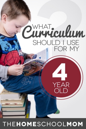 Boy sitting on a stack of books reading a book with text What Curriculum Should I use for my 4 year old