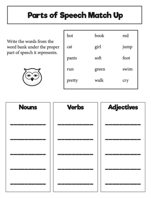 worksheet for 8 parts of speech