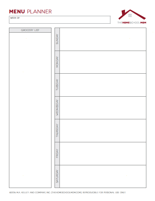Homeschool Planner: Menu Planner (Unlined) Homeschool Planner: Menu Planner (Unlined)