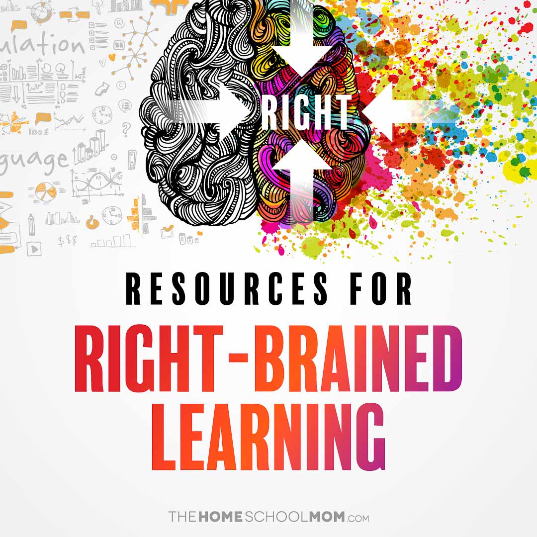 brain illustration with text Resources for Right-brained Learning