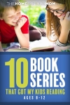 Boy and girl 8-12 years old lying in grass on sunny day reading a book with text 10 Book Series That Got My Kids Reading Ages 8-12 TheHomeSchoolMom.com