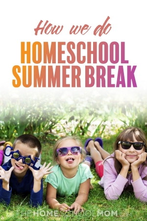 laughing kids making faces while lying on the grass in summer clothes and sunglasses with text How we do homeschool summer break