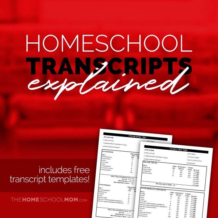 Screenshot of homeschool transcripts with text: Homeschool Transcripts Explained : includes free transcript templates