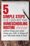 Overhead view of a spiral notebook with text 5 Simple Steps to Get Back to Your Homeschooling Routine without losing your mind, losing your cool, or losing your chocolate stash all at once