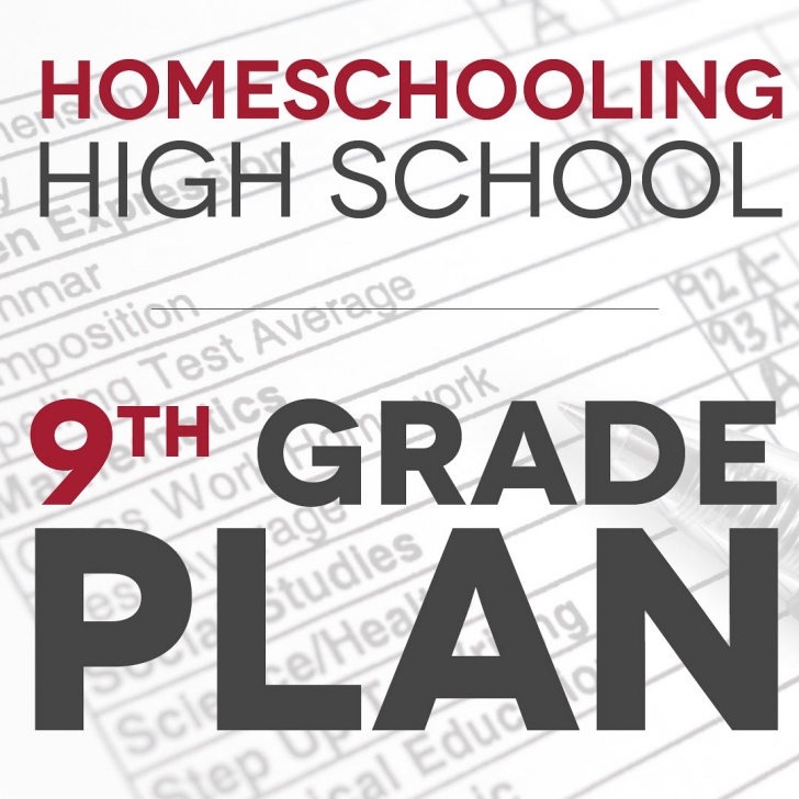 Faded background of a report card with text Homeschooling High School - 9th grade plan