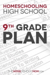 Faded background of a report card with text Homeschooling High School - 9th grade plan thehomeschoolmom.com