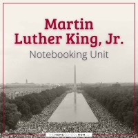 Illustration of pencil writing with text Notebooking Unit Study Martin Luther King, Jr.