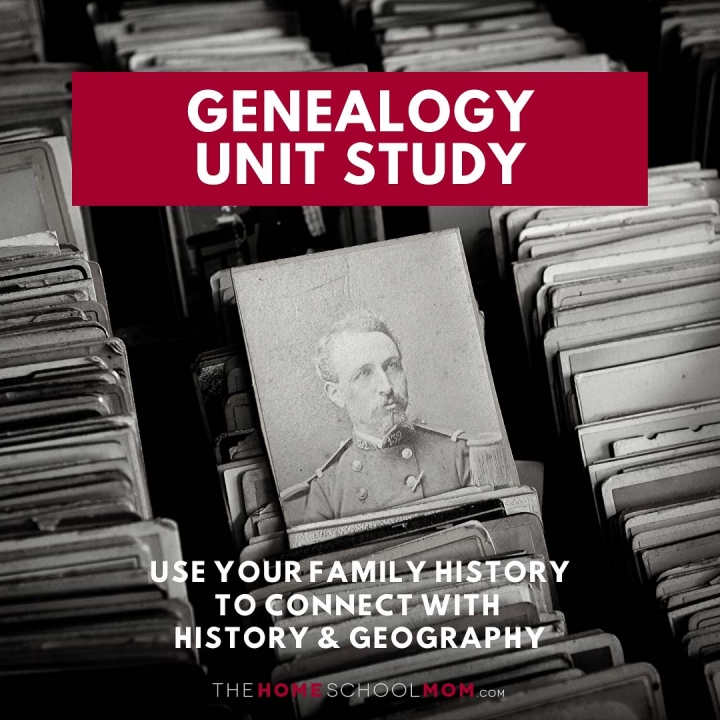 Image of old military photo and text Genealogy Unit Study: Use Your Family History to Connect with History & Geography - TheHomeSchoolMom.com