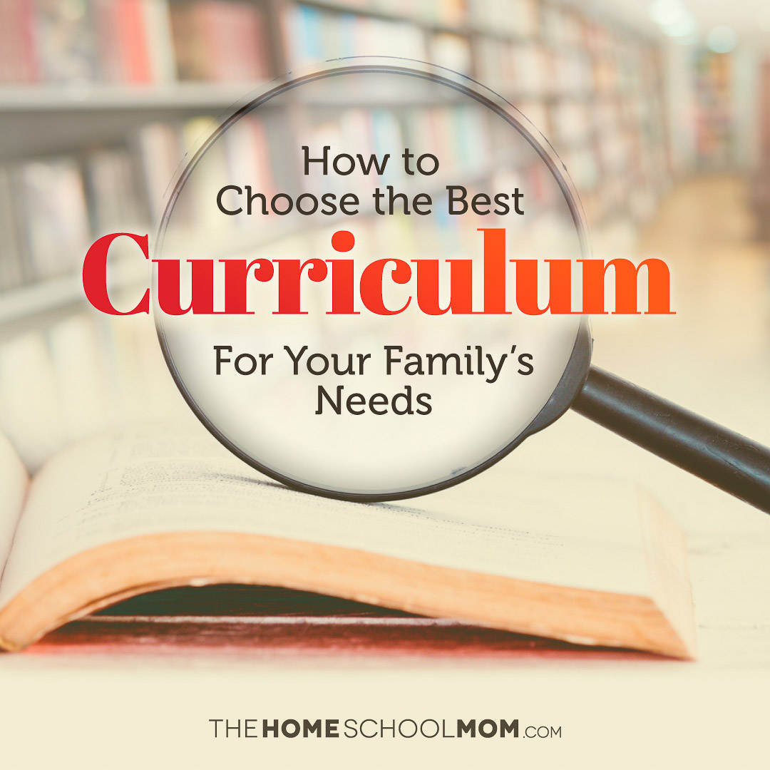 open book with magnifying glass and text: How to Choose the Best Homeschool Curriculum for Your Family's Needs