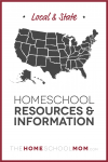 Map of USA with text Local & State Homeschool Resources & Information