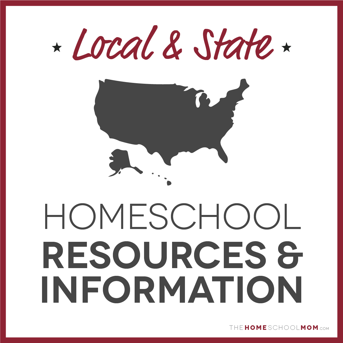 Map of united states with text Local & State Homeschool Resources & Information - TheHomeSchoolMom