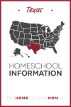 map of the US with Texas highlighted and text Texas Homeschool Information