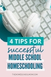 laptop and headphones with text 4 tips for successful middle school homeschooling - thehomeschoolmom.com