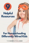 girl dressed as superhero with text 9 helpful resources for homeschooling differently wired kids