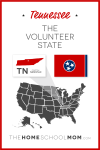 Map of US with Tennessee highlighted and text Tennessee – The Volunteer State; capital – Nashville