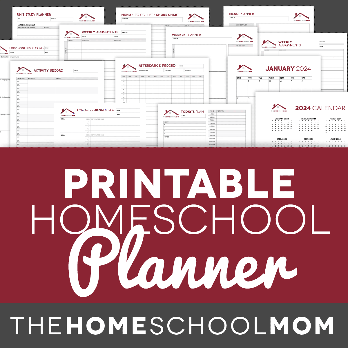 Screenshots of planner pages and text Homeschool Planner TheHomeSchoolMom