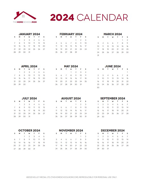Screenshot of Yearly Calendar Page