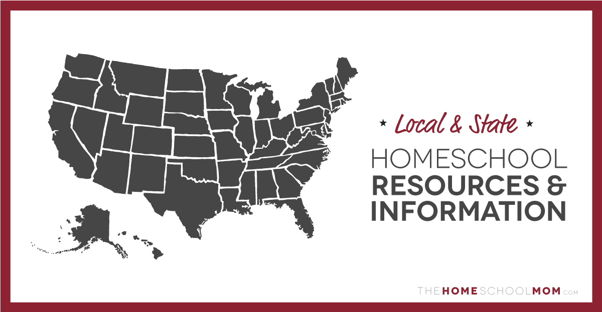 map of the United States with text local & state homeschool resources & information.