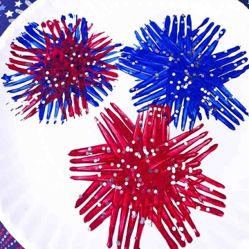 Painted fireworks on paper plates.