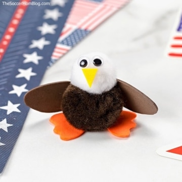 Eagle made with pom poms and foam.
