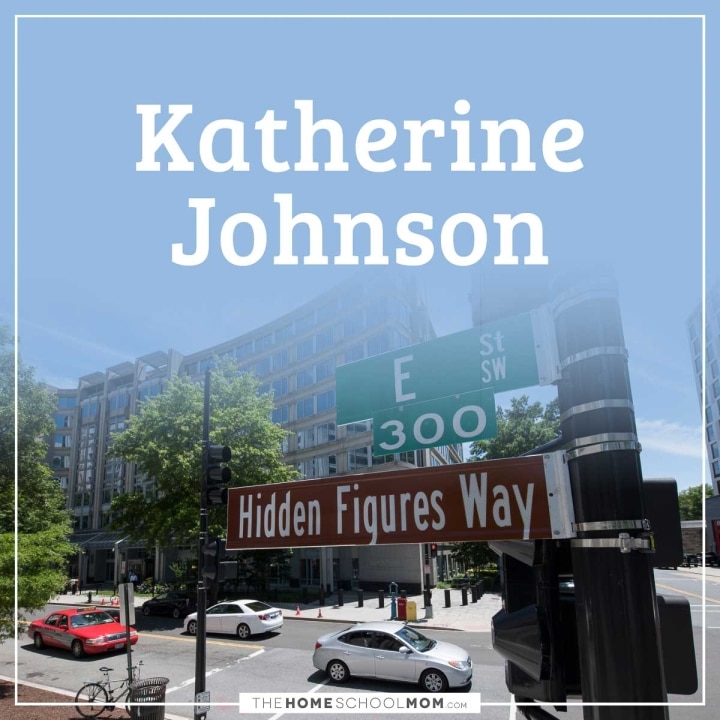 Text Katherine Johnson on a photo of Hidden Figures Way street sign.