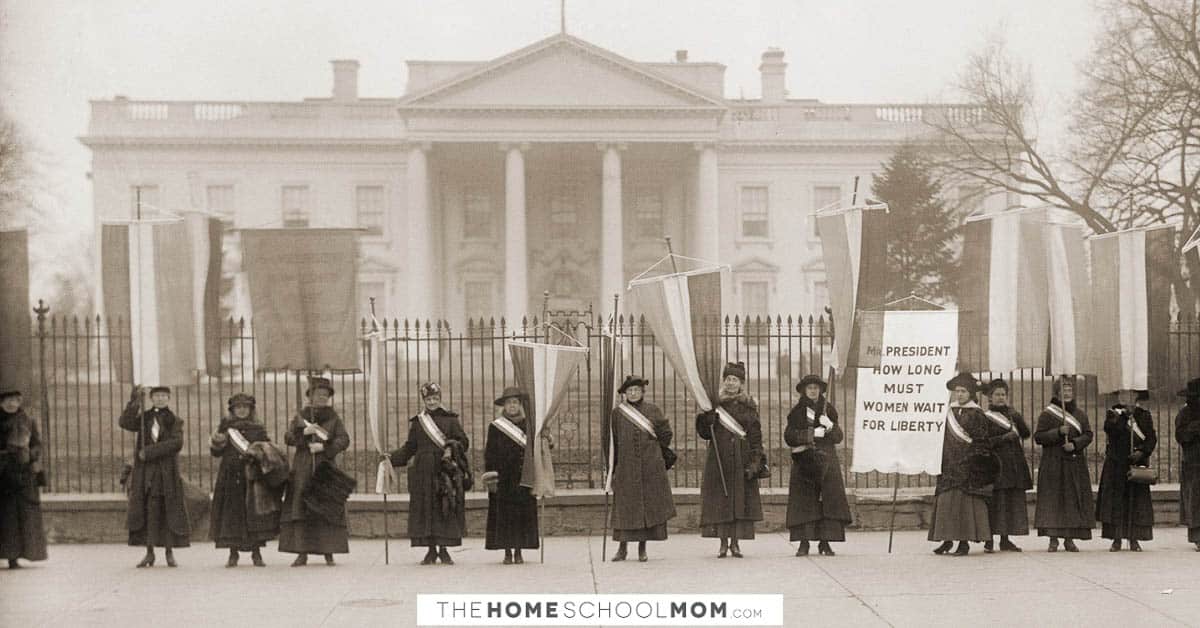 National Women's Party demonstration in front of the White House in 1918.