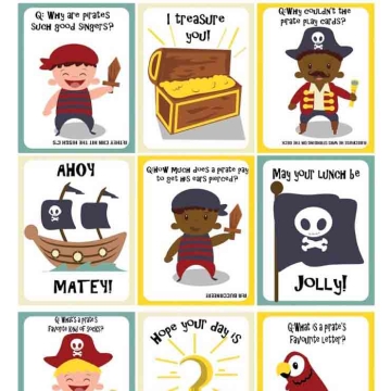 Illustrated pirate-themed notes and jokes to print and cut.