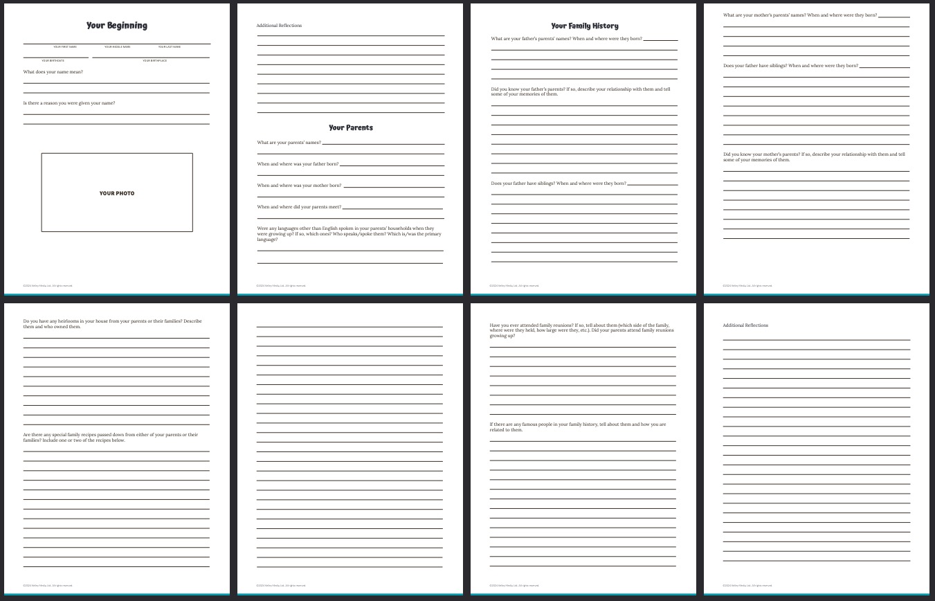 Screenshots from Your Story printable.